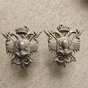 Vintage Brass Sword Weapon Holders Hangers Hooks x2 Coat of Arms Knights
